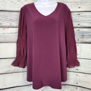 EST. 1946 Women’s Burgundy Long Sleeve Blouse Large Ruffle Cuff Tunic Top